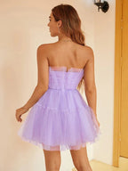 Tüll-Rüschen Kurzes Kleid Ärmelloses Minikleid SYH65