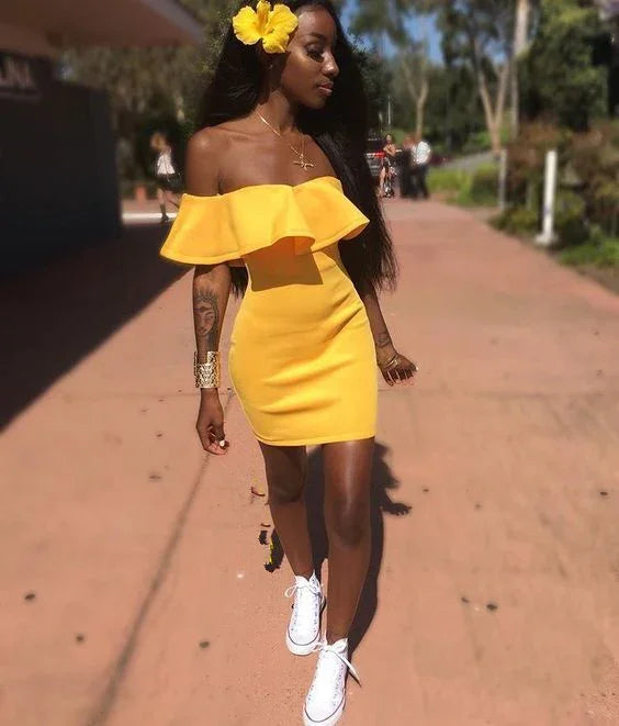 Robe de soirée jaune asymétrique Robe courte jaune pour bal de promo Y2058
