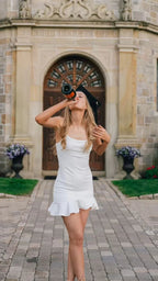 Vestido de Finalistas Branco com Alças Finas Vestido de Baile de Finalistas Branco Y2986