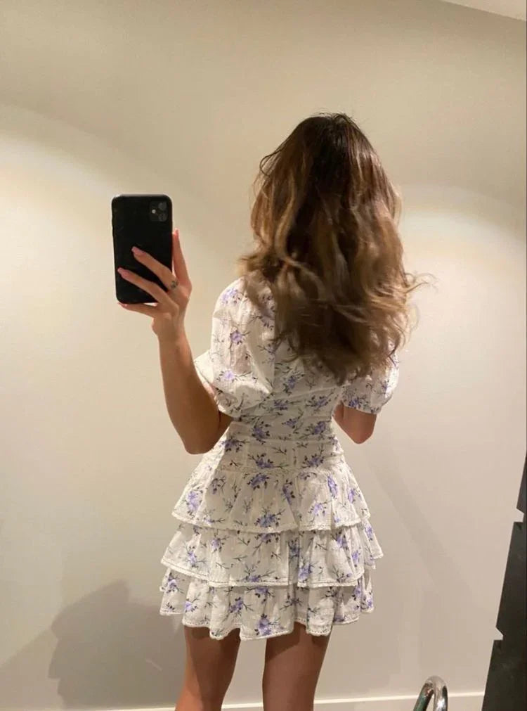 Vestido Floral de Escote en V Profundo Vestido Línea A Lindo para el Baile de Bienvenida Y2317