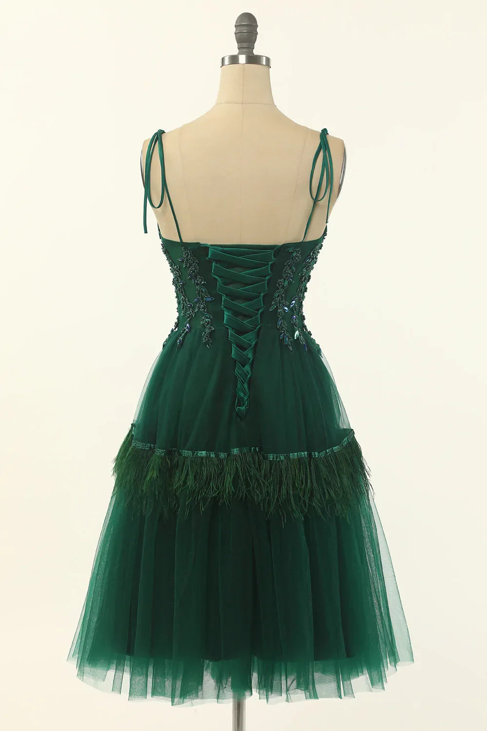Grünes Tüll-A-Linien-Heimkehrballkleid mit knielangem Saum Partykleid Y1703