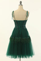 Grünes Tüll-A-Linien-Heimkehrballkleid mit knielangem Saum Partykleid Y1703