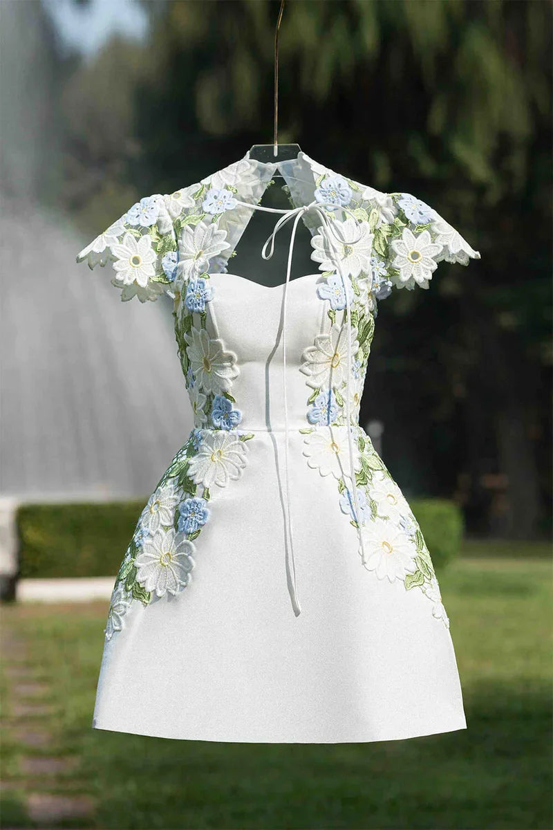 Vestido corto de manga corta línea A para el baile de bienvenida Y2740