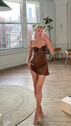 Satin-Heimkehrkleid Party-Outfit elegantes Outfit einzigartiges Heimkehrkleid kurz Y2992