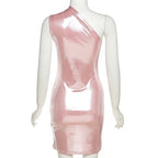 Frauenkleid Ein Schulter Kleid Einfarbig Ärmellos Abschlussballkleid Y1987
