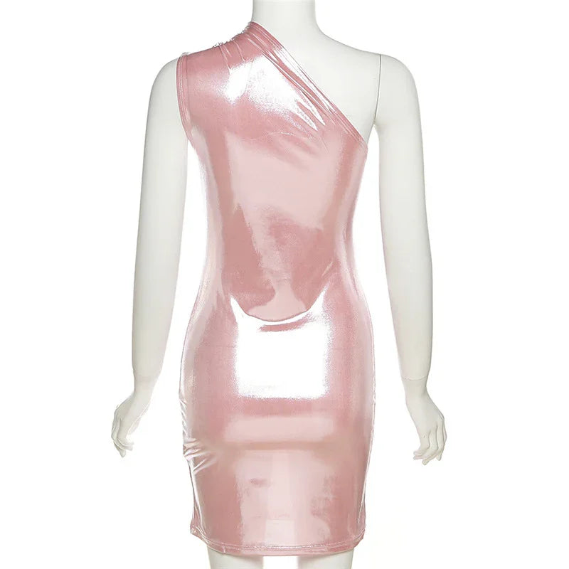 Vestido Sexy para Mujer Vestido de un Hombro Color Sólido Sin Mangas Vestido para Baile de Bienvenida Y1987