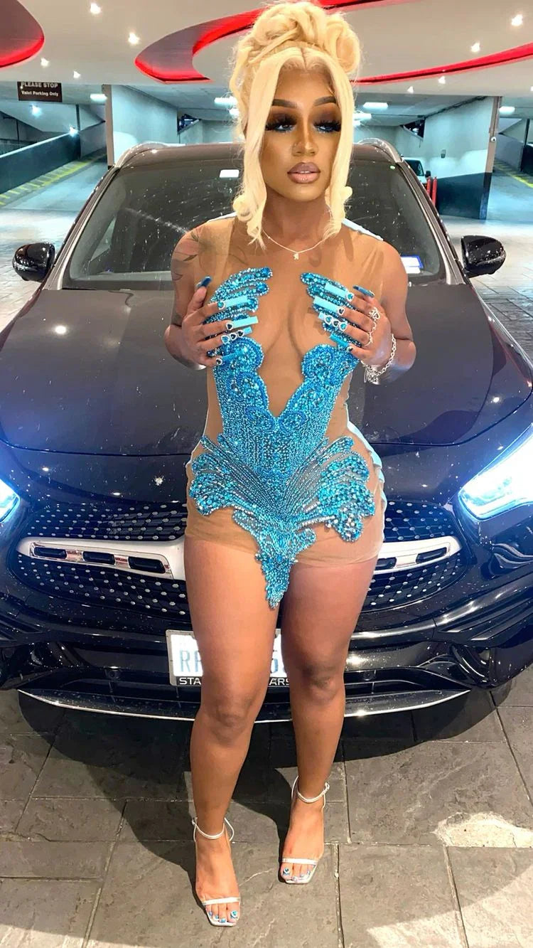 Vestido Sin Mangas Azul Sensual para el Baile de Bienvenida, Atuendo para el 22.º Cumpleaños, Vestido para Niñas Negras Y2239
