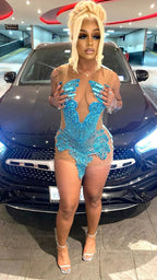 Vestido Sin Mangas Azul Sensual para el Baile de Bienvenida, Atuendo para el 22.º Cumpleaños, Vestido para Niñas Negras Y2239