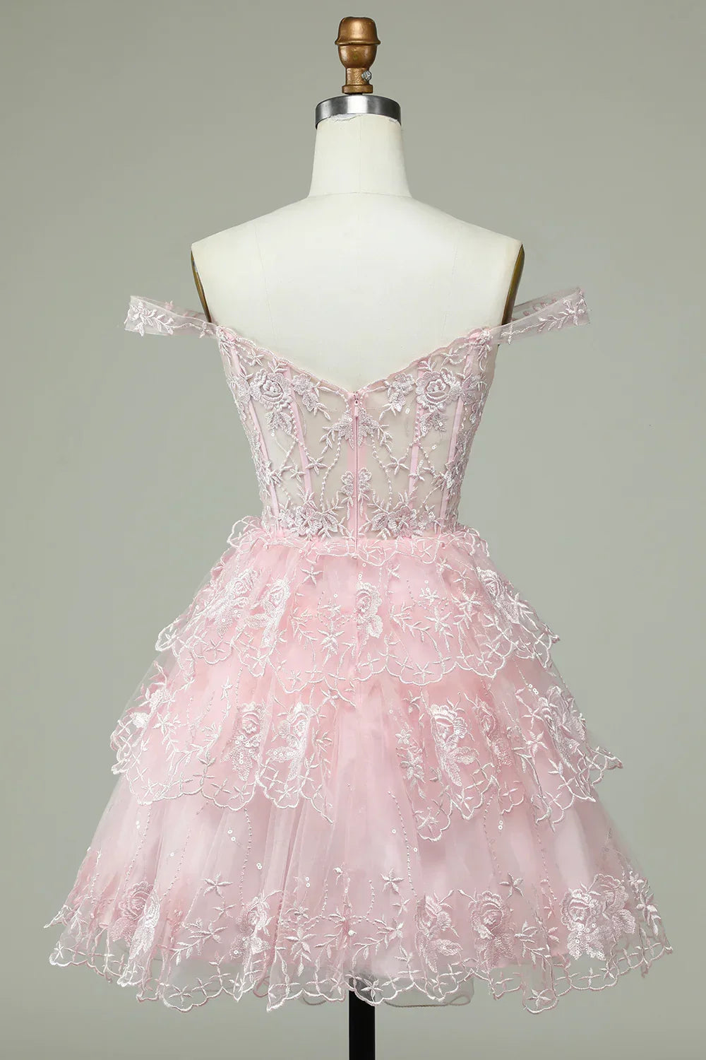 Vestido de Baile de Golas Caídas Cor-de-Rosa com Lace Y2471