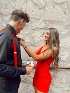 Rotes V-Ausschnitt Ärmelloses Homecoming-Kleid Partykleid Y2662