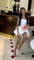 Vestido de Fiesta Blanco Sin Tirantes de Seda Satén Línea A Simple Y7964
