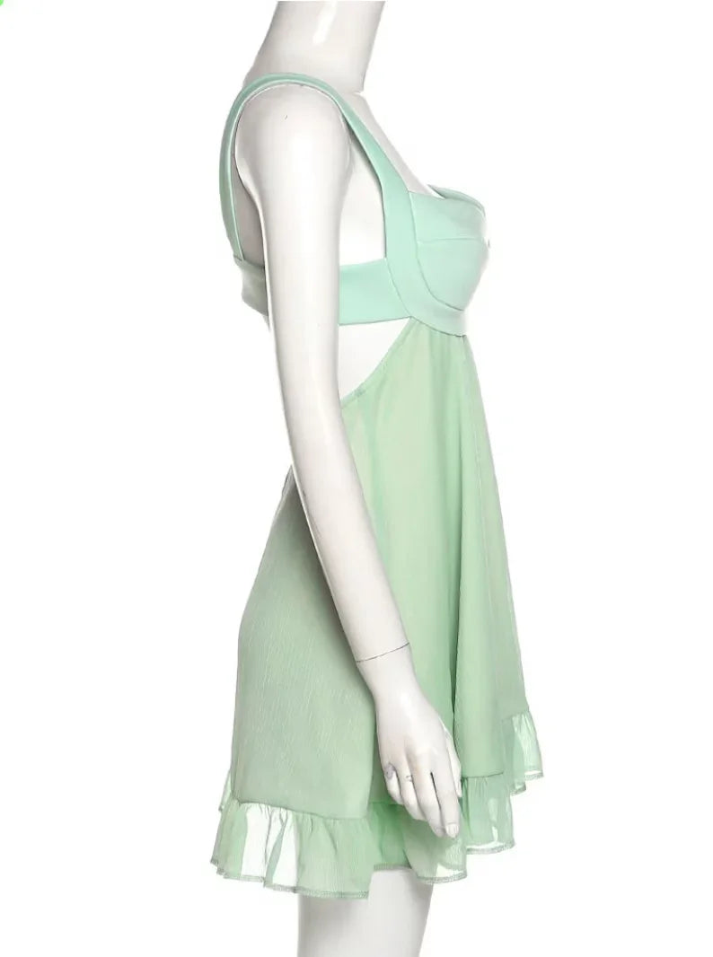Grünes A-Linie Mini Homecoming-Kleid Rückenfreies Partykleid Y2510