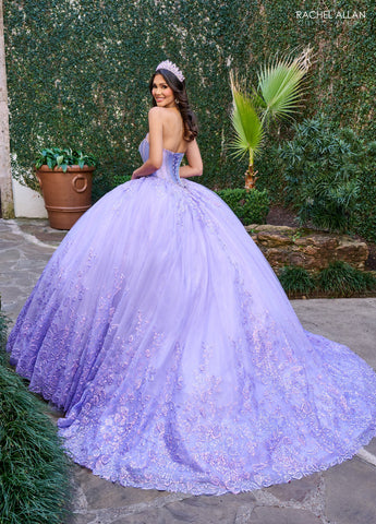 Perlenbesetztes trägerloses Quinceanera-Kleid von Rachel Allan RQ1142