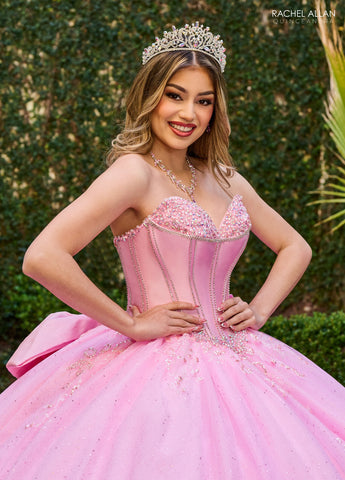 Perlenbesetztes trägerloses Quinceanera-Kleid von Rachel Allan RQ1142