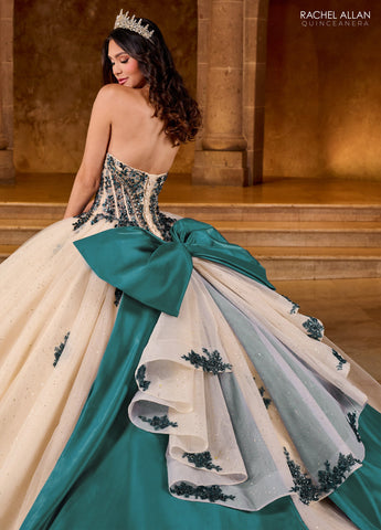 Vestido de quinceanera sem alças com laço, de Rachel Allan RQ1152
