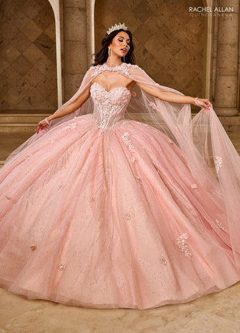 Vestido de quinceanera sem alças com capa de Rachel Allan RQ1162