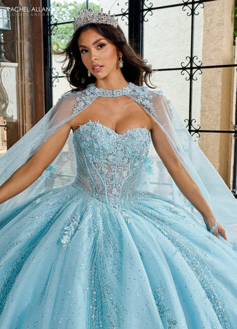Vestido de quinceanera sem alças com capa de Rachel Allan RQ1162