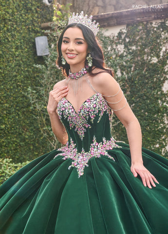 Trägerloses Quinceanera-Kleid aus Samt von Rachel Allan RQ2198