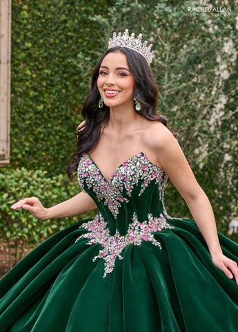 Trägerloses Quinceanera-Kleid aus Samt von Rachel Allan RQ2198
