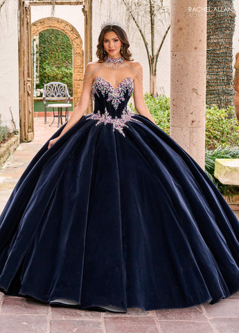 Trägerloses Quinceanera-Kleid aus Samt von Rachel Allan RQ2198