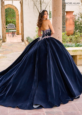 Trägerloses Quinceanera-Kleid aus Samt von Rachel Allan RQ2198