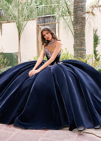 Trägerloses Quinceanera-Kleid aus Samt von Rachel Allan RQ2198
