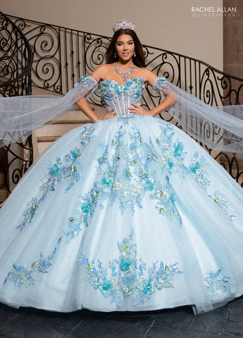 Quinceanera-Kleid mit Cape-Ärmeln von Rachel Allan RQ2216