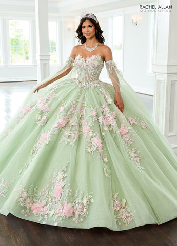 Quinceanera-Kleid mit Cape-Ärmeln von Rachel Allan RQ2216