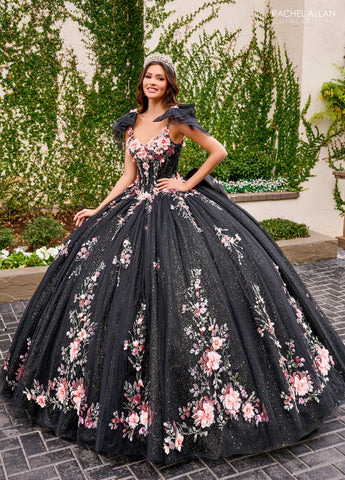 Ärmelloses Quinceanera-Kleid mit Blumenmuster von Rachel Allan RQ3132