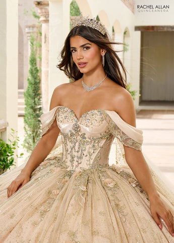 Quinceanera-Kleid mit Cape-Ärmeln von Rachel Allan RQ3146