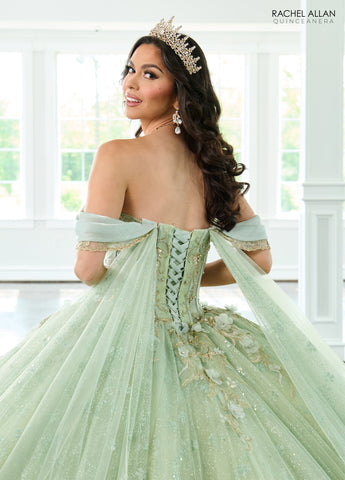 Quinceanera-Kleid mit Cape-Ärmeln von Rachel Allan RQ3146