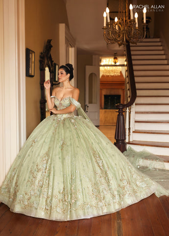 Quinceanera-Kleid mit Cape-Ärmeln von Rachel Allan RQ3146