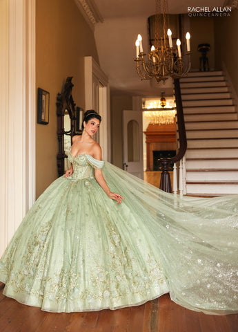 Quinceanera-Kleid mit Cape-Ärmeln von Rachel Allan RQ3146