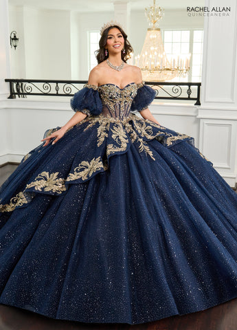Vestido de quinceanera com mangas abalonadas, de Rachel Allan RQ3153