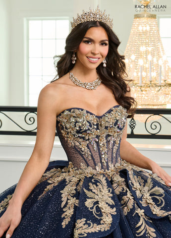 Vestido de quinceanera com mangas abalonadas, de Rachel Allan RQ3153