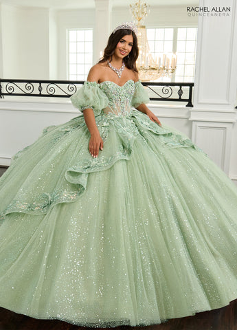 Vestido de quinceanera com mangas abalonadas, de Rachel Allan RQ3153