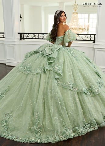 Vestido de quinceanera com mangas abalonadas, de Rachel Allan RQ3153