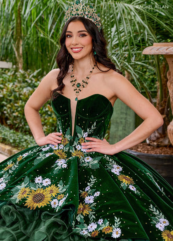 Quinceanera-Kleid aus geblümtem Samt von Rachel Allan RQ5005