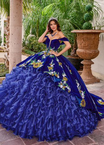 Quinceanera-Kleid aus geblümtem Samt von Rachel Allan RQ5005
