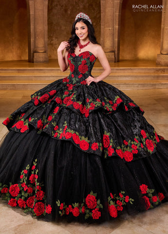 Vestido floral sem alças para quinze anos, de Rachel Allan RQ5006