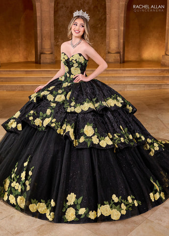 Vestido floral sem alças para quinze anos, de Rachel Allan RQ5006