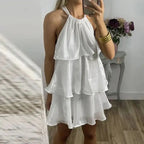 Einfaches blaues Organza-Trägerkleid mit mehrlagigem Minirock für den Abschlussball oder Homecoming Y8089
