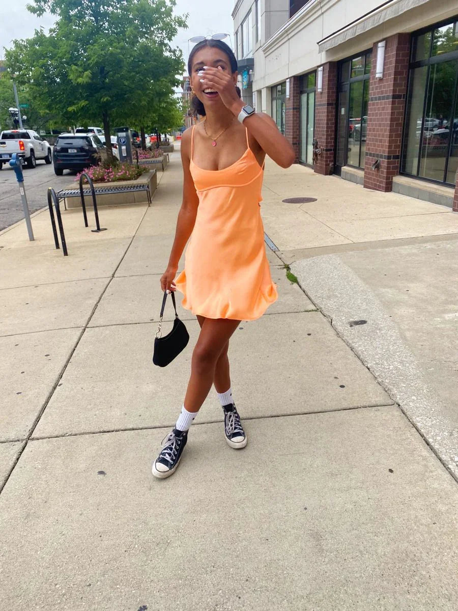 Niedliches Oranges Homecoming-Kleid Zurück In Die Schule Kleid Y2833