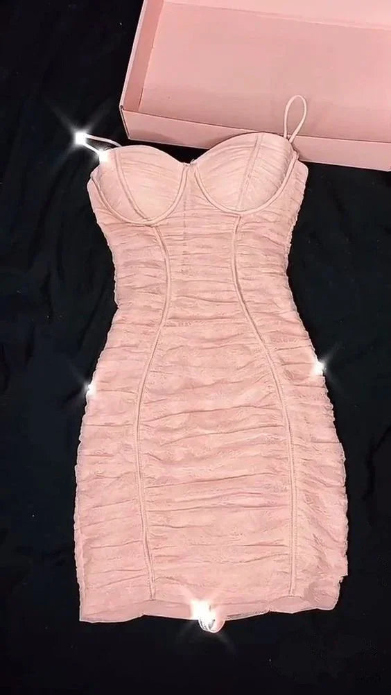 Damen Sommerbekleidung Kleid Sexy Schulterträger Schmaler Club Party Neues Rosa Kleid Casual Kleid Mini Homecoming Kleid Y950