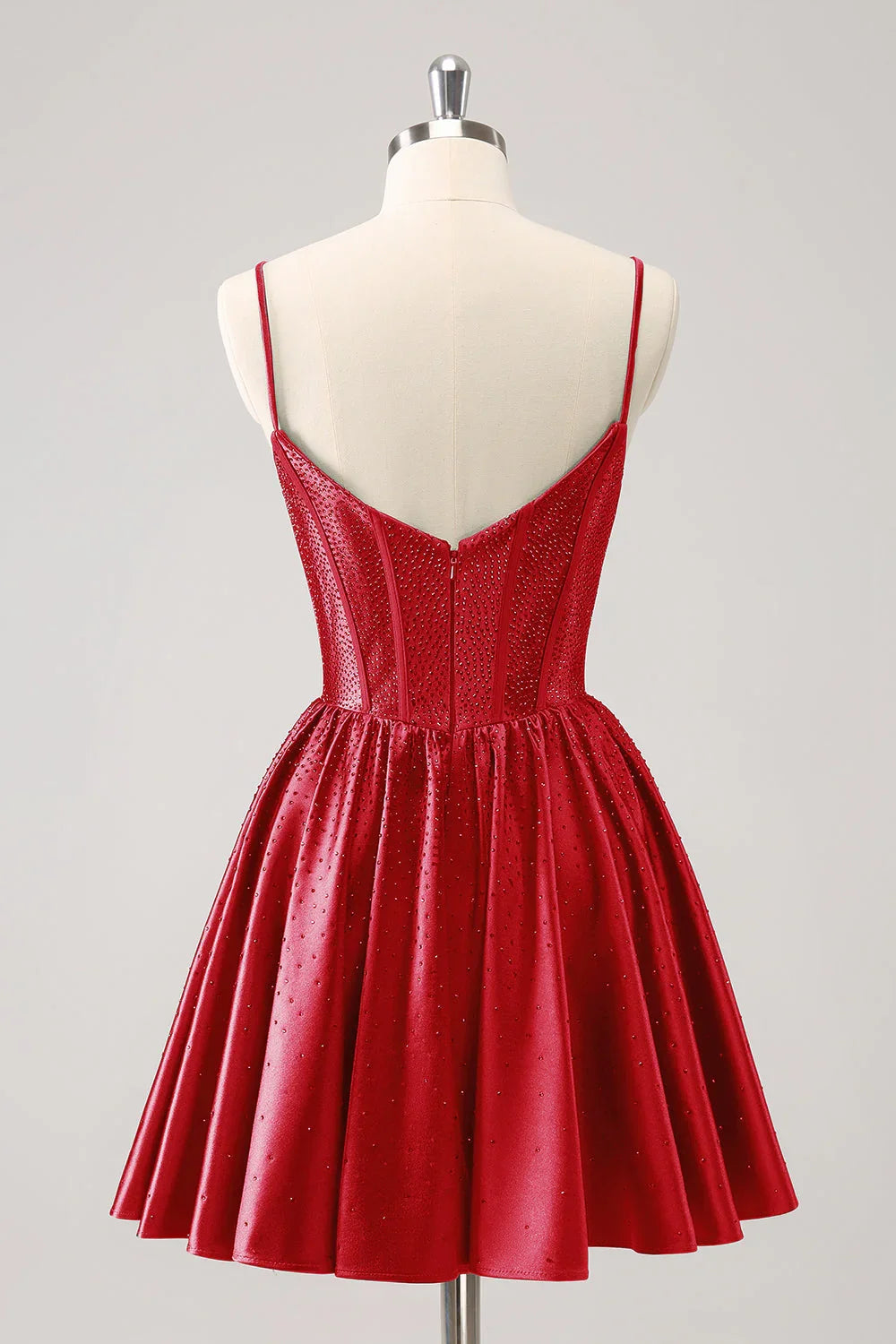 Niedliches rotes A-Linien-Korsett-Rüschenkleid mit Trägern und Perlen für den Homecoming