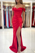 Robe de bal longue sirène asymétrique rouge robe de soirée formelle PSK300