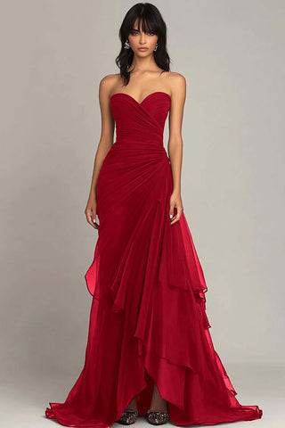 Black Sweetheart Ruched Ruffled Formal Dress