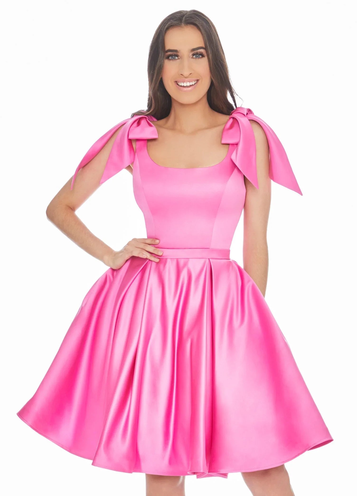 Vestido de Satén Amarillo para el Baile de Regreso a Casa de Longitud a la Rodilla SYH53