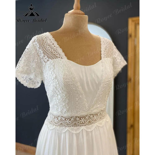 Robe Bohemian Civil A Line Boho Lace Bodice Chiffon Beach Brautkleid mit Kurzarm Damen Brautkleid sukienka na wesele 