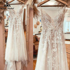 Robe Boho Champagne Lace Bohemian Backless Wedding Dress Beach V Neck 2025 Appliques Spaghetti Straps Bridal Gowns Custom Made